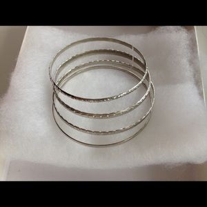 4 Piece Ethnic Bracelet Set Silver Tone Bangles 8”